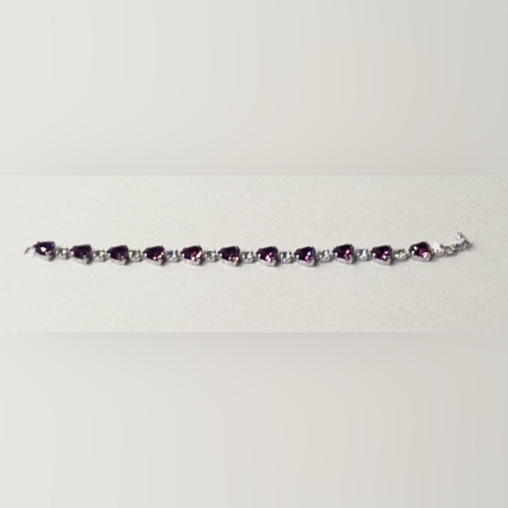 Sparkling Purple & Crystal Rhinestone 7” Silver Tone Bracelet - Picture 3 of 5